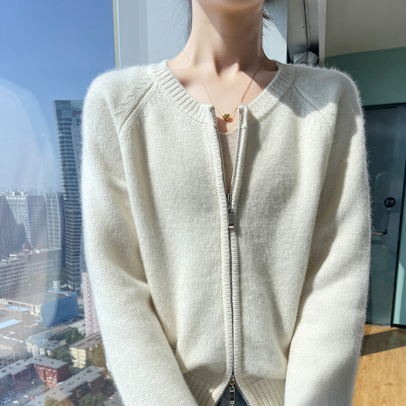 女士秋季新款时尚简约百搭宽松短款拉链羊毛